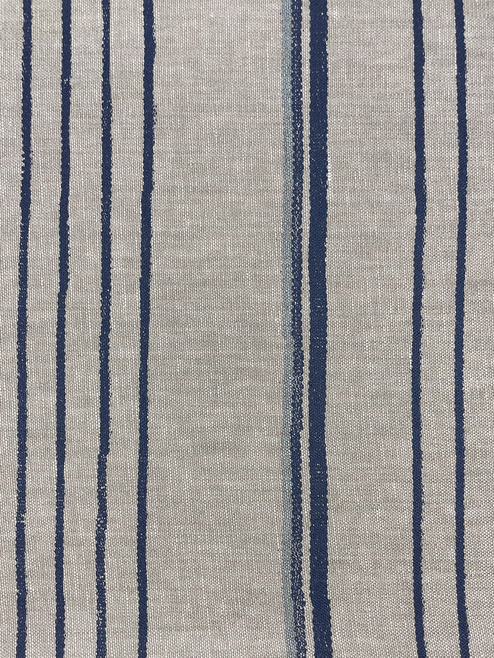fabric by the yard two tone stripe navy sky on flax linen