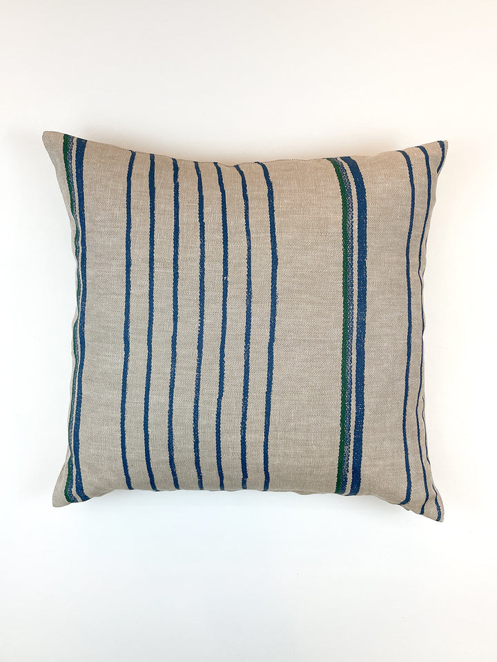 two tone stripe throw pillow sea green on flax linen