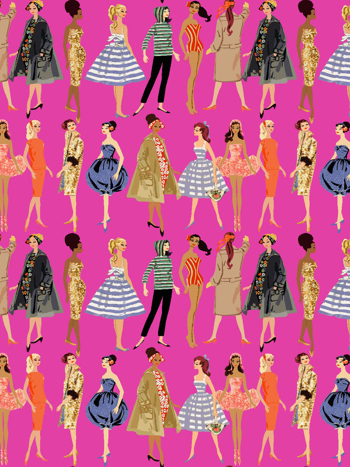 'Vintage Illustration' Wallpaper - 219 Barbie™ Pink