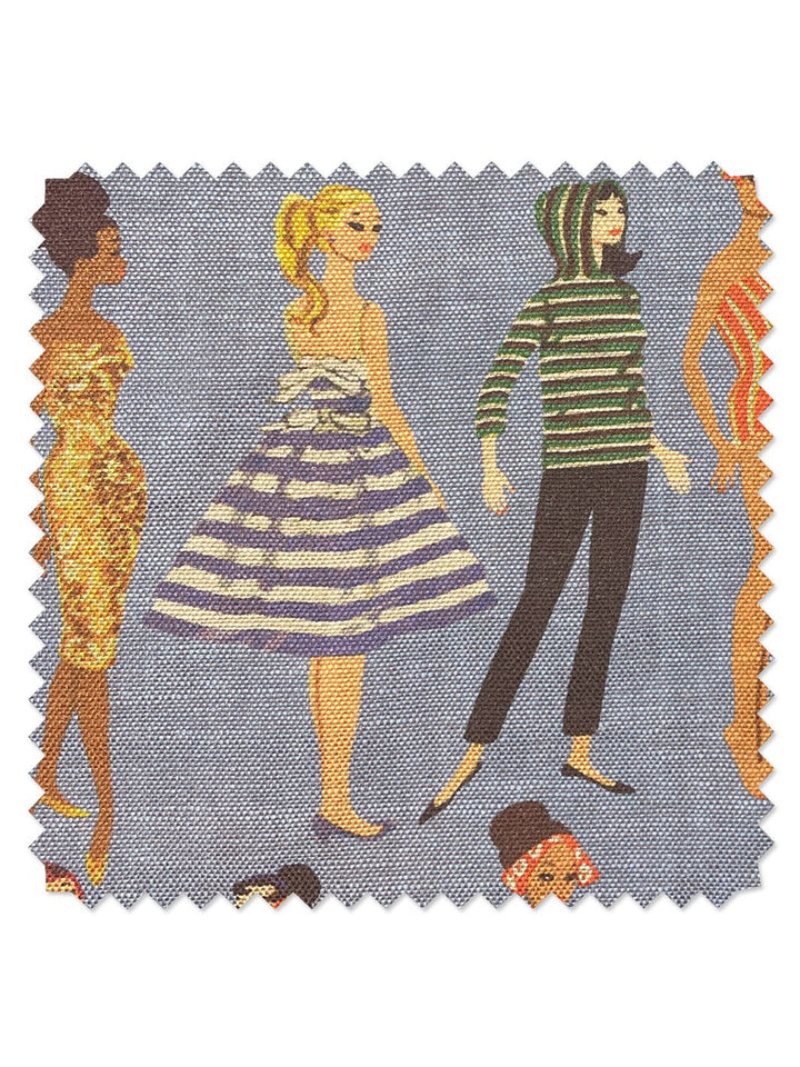 fabric by the yard vintage illustration violet on flax linen
