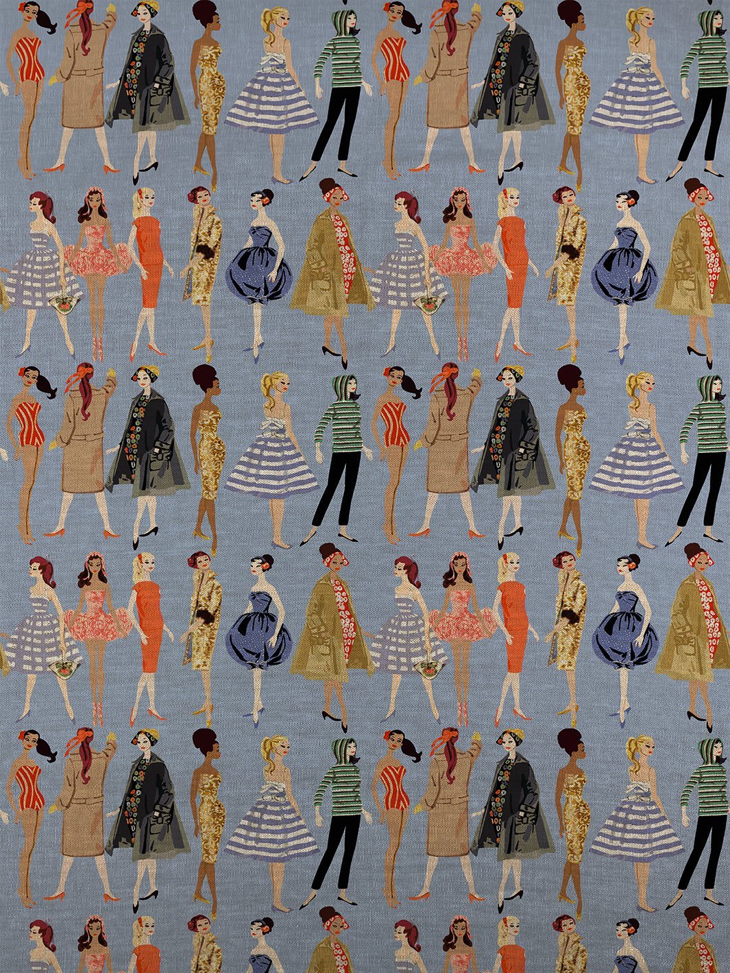 fabric by the yard vintage illustration violet on flax linen