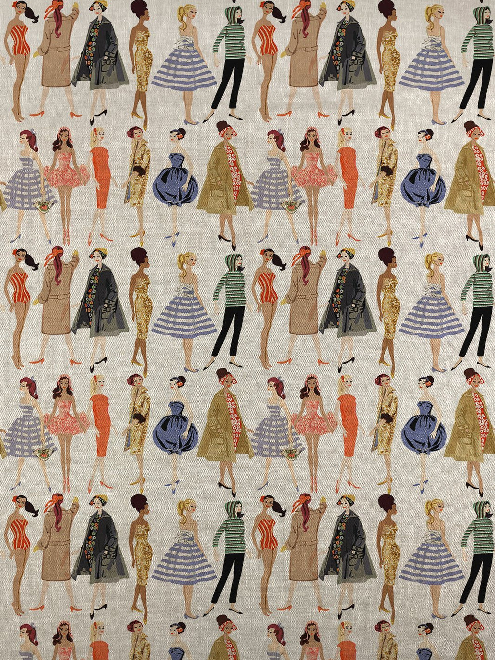 fabric by the yard vintage illustration white on flax linen