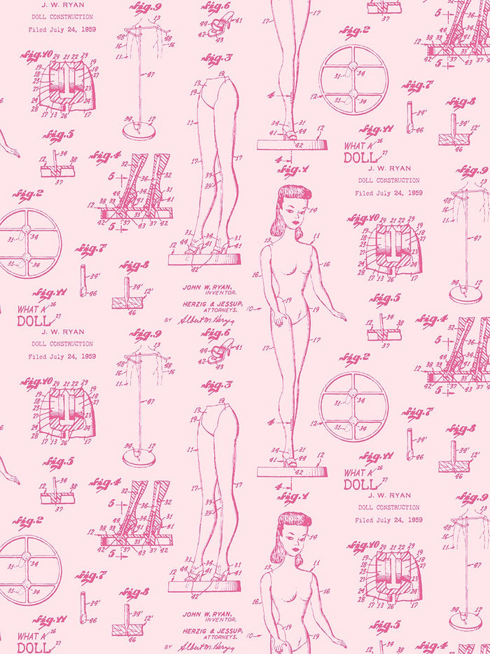 'Barbie™ Blueprint' Wallpaper by Barbie™ - Berry Pink