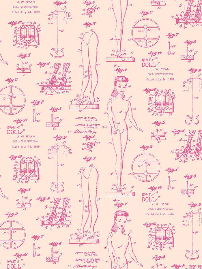 'Barbie™ Blueprint' Wallpaper by Barbie™ - Peach