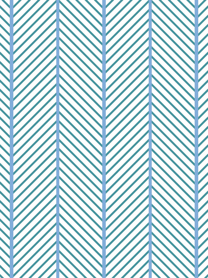 'Barbie™ Dreamhouse Herringbone' Wallpaper by Barbie™ - Teal Blue