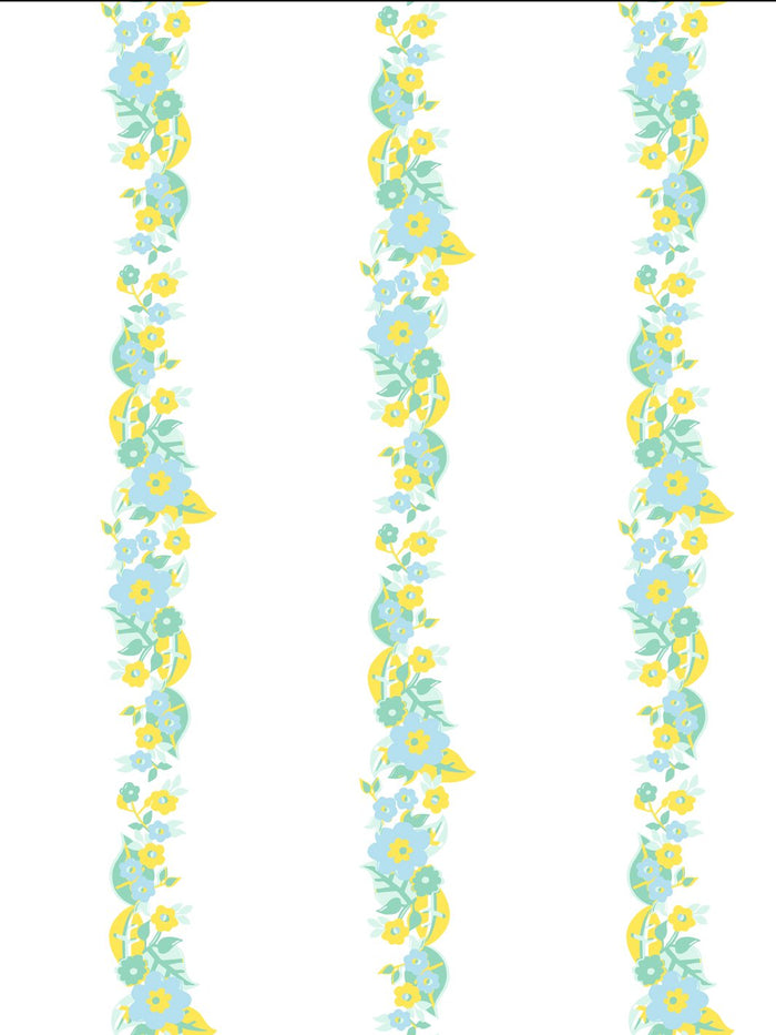 'Floral Stripe' Wallpaper by Barbie™ - Blue Yellow