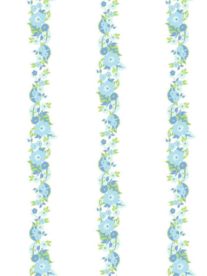 'Floral Stripe' Wallpaper by Barbie™ - Denim Green