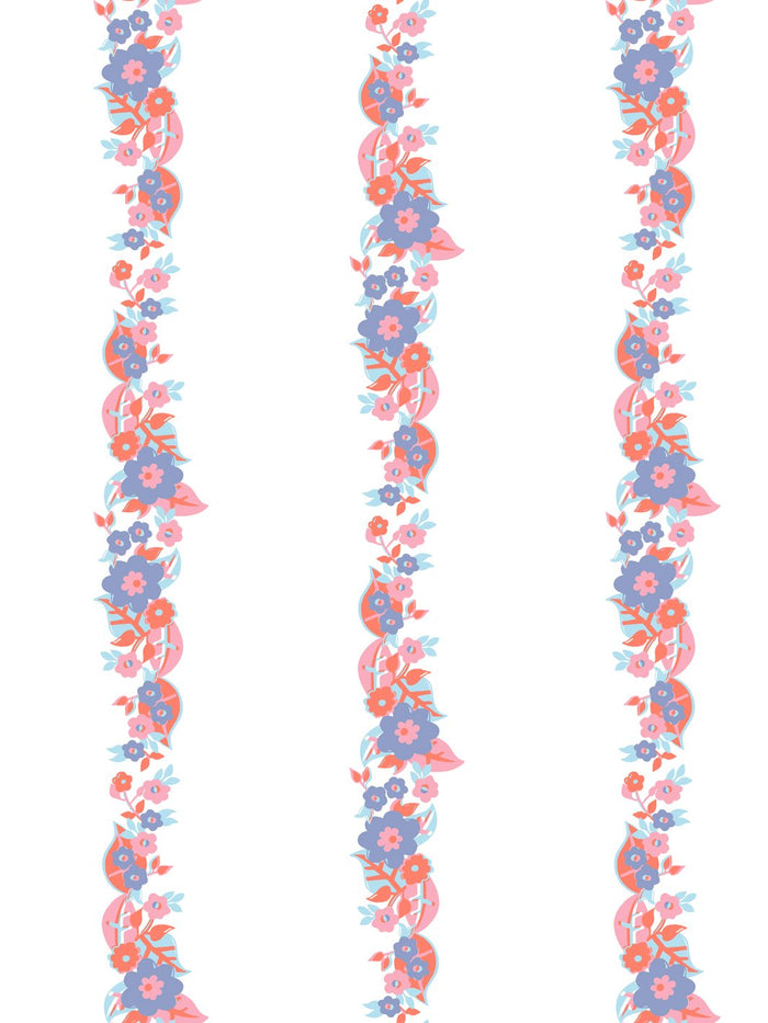 'Floral Stripe' Wallpaper by Barbie™ - Violet Melon