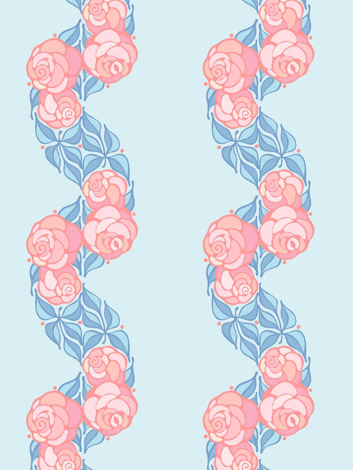 'Groovy Floral Stripe' Wallpaper by Barbie™ - Baby Blue