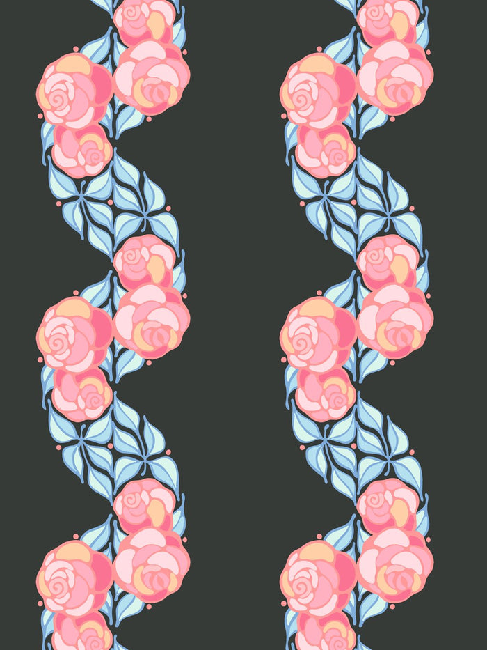 'Groovy Floral Stripe' Wallpaper by Barbie™ - Charcoal
