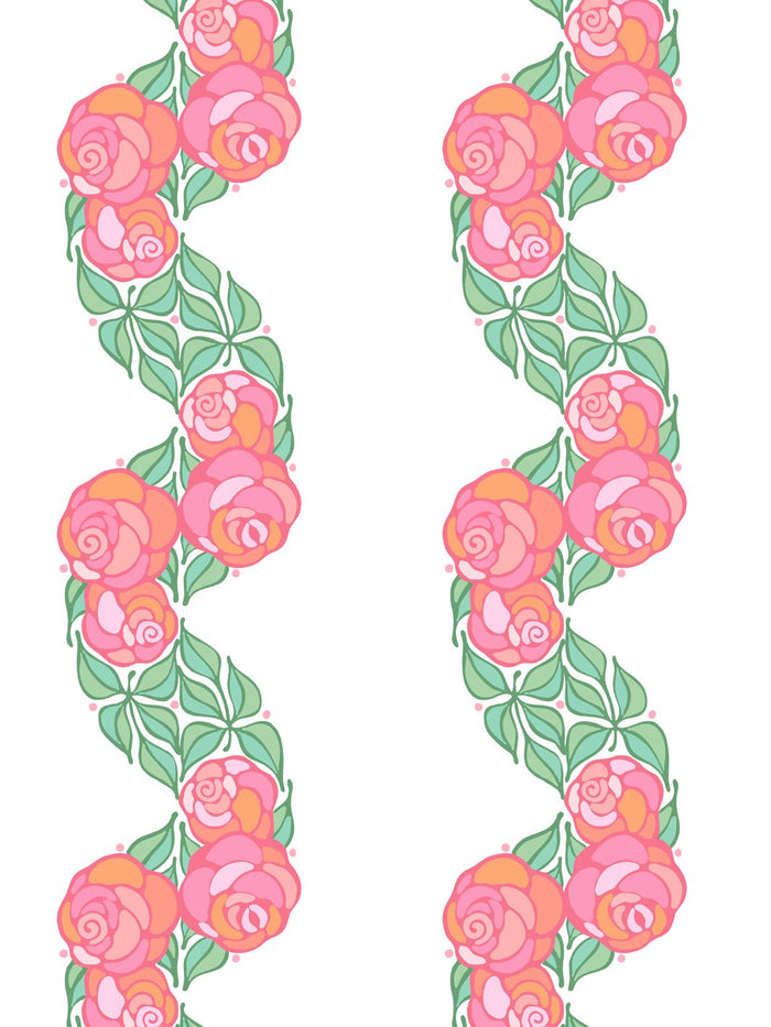 'Groovy Floral Stripe' Wallpaper by Barbie™ - Rose