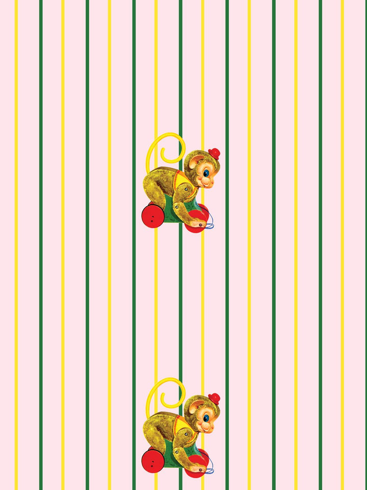 chatter-monkey-stripes-wallpaper-by-fisher-price-pink