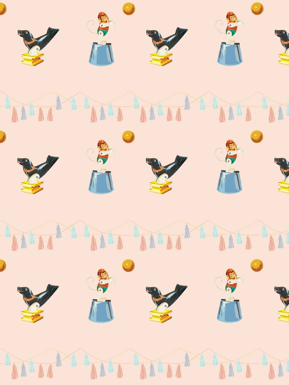 seal-monkey-circus-wallpaper-by-fisher-price-peach