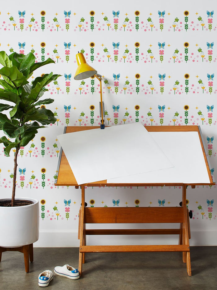 'Sunflower Garden' Wallpaper by Fisher-Price™ - White