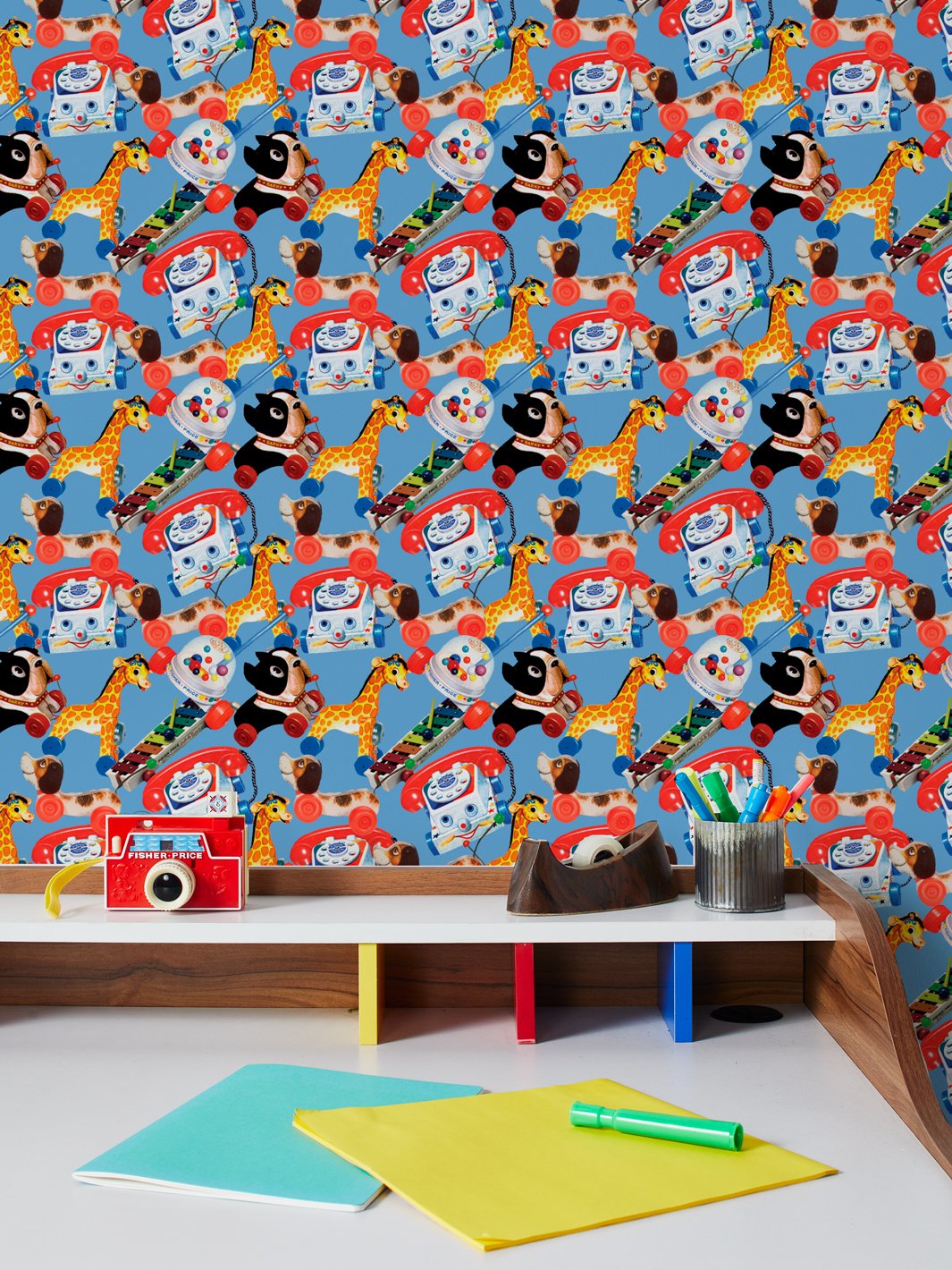 Toy Box Wallpaper by Fisher Price Denim