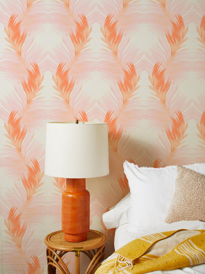 'Belafonte Palm' Grasscloth Wallpaper by Nathan Turner - Orange