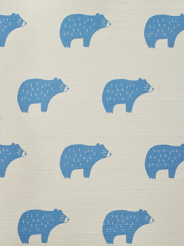 chubby bear cerulean grasscloth