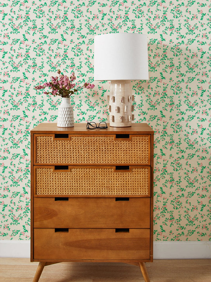 'Francoise Floral' Grasscloth Wallpaper by Clare V. - Pink