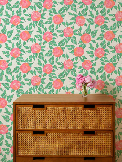 'Groovy Floral' Grasscloth' Wallpaper by Barbie™ - Rose
