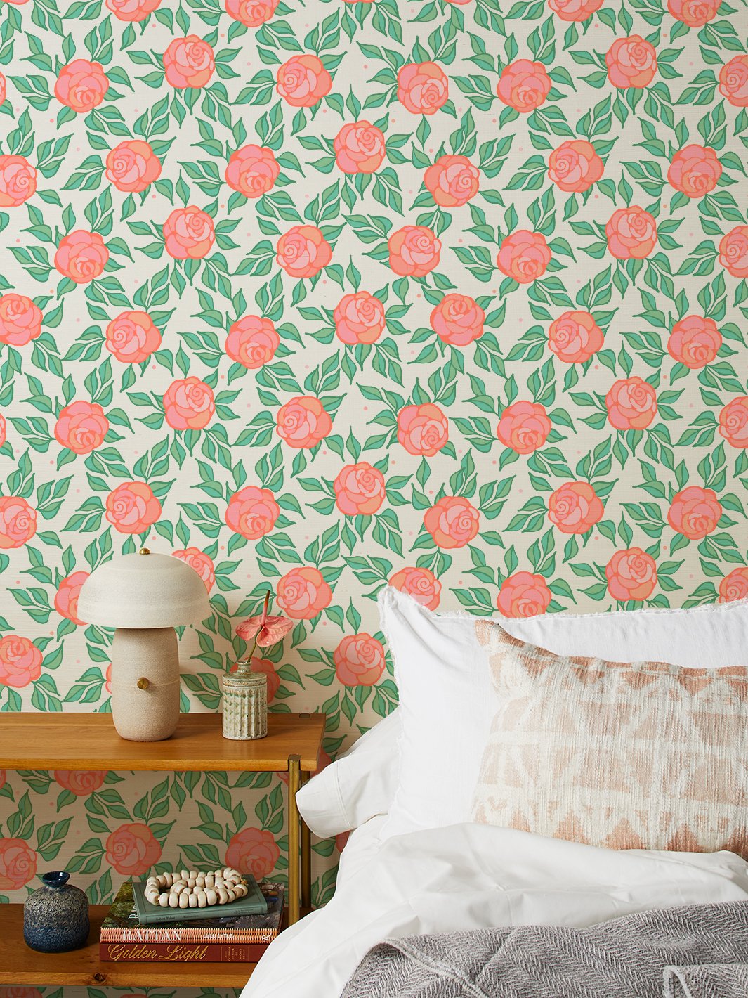 groovy floral grasscloth wallpaper by barbie watermelon