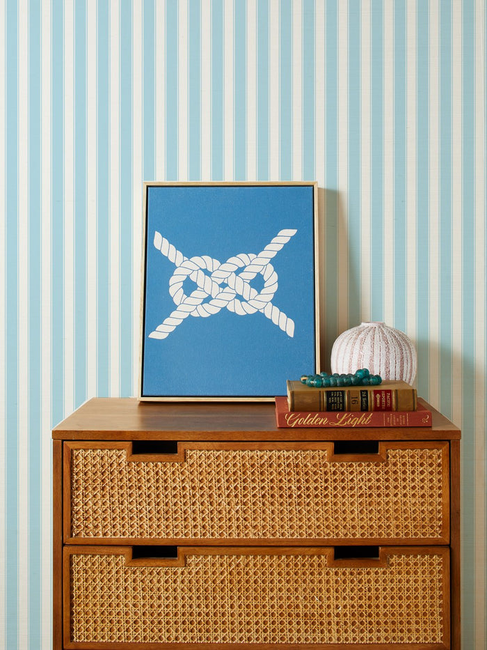 'Ojai Stripe' Grasscloth Wallpaper by Wallshoppe - Baby Blue