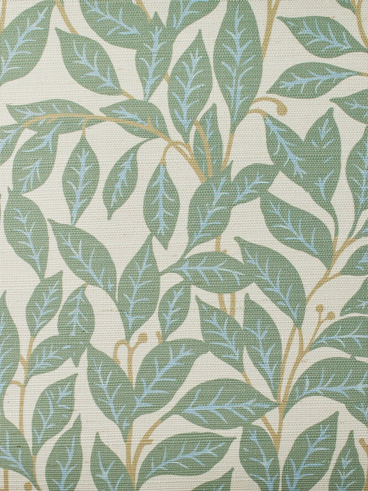 orchard leaves green grasscloth