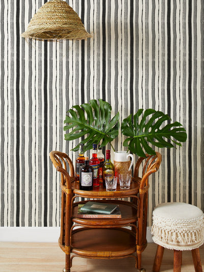 'Painted Stripes' Grasscloth' Wallpaper by Nathan Turner - Black