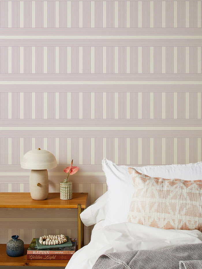'Roman Holiday Grid' Grasscloth Wallpaper by Barbie™ - Lilac