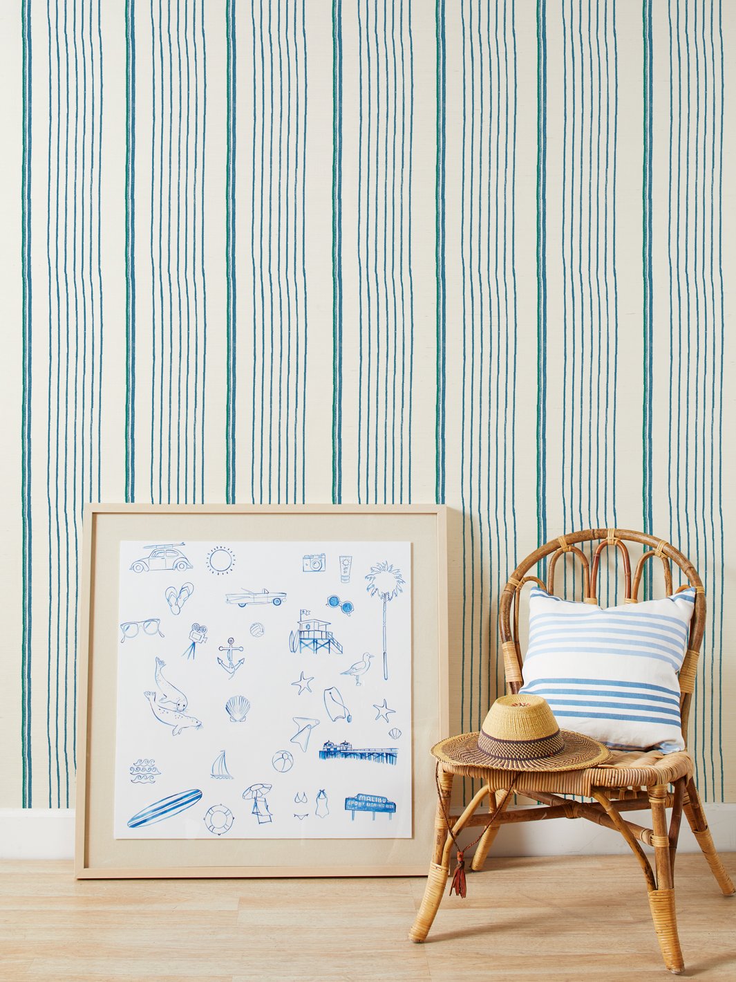 'Two Tone Stripe' Grasscloth' Wallpaper by Nathan Turner - Sea Green Blue