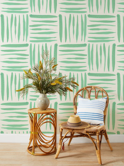 'Watercolor Weave Large' Grasscloth' Wallpaper by Wallshoppe - Green