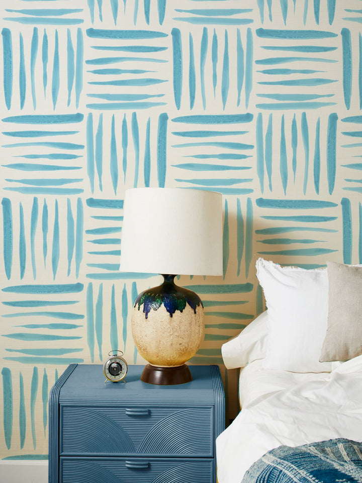 watercolor weave large light blue grasscloth