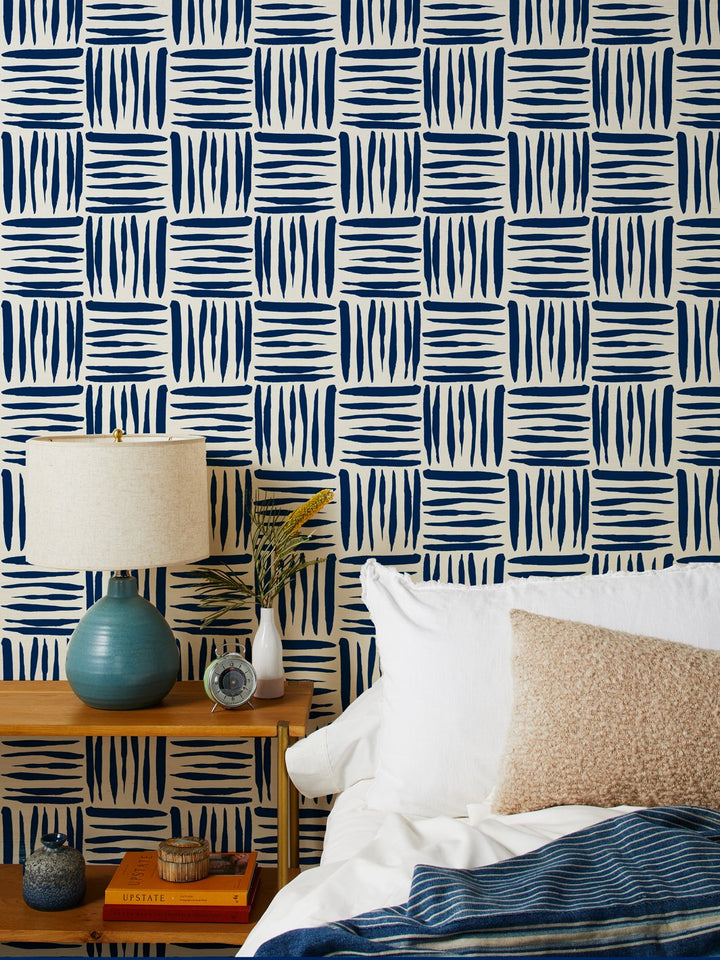 watercolor weave small solid navy grasscloth