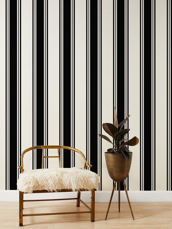 'Yorkshire Stripe' Grasscloth Wallpaper by Wallshoppe - Black
