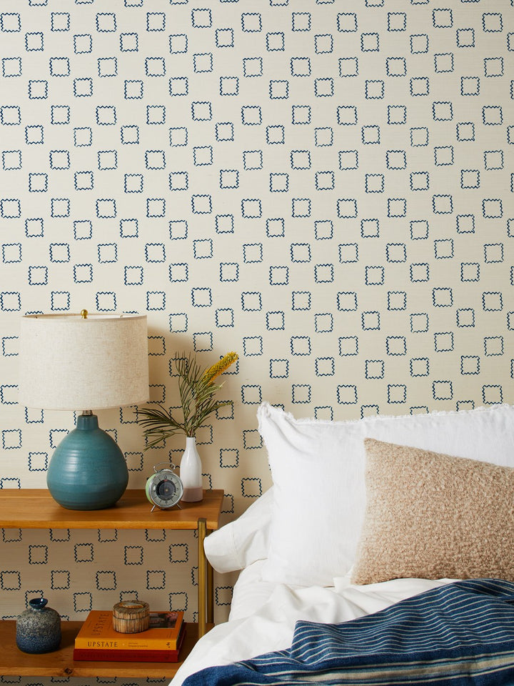 zag square navy grasscloth