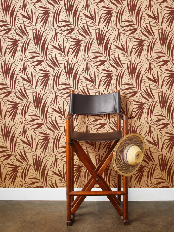 'Majesty Palm' Kraft' Wallpaper by Wallshoppe - Rust