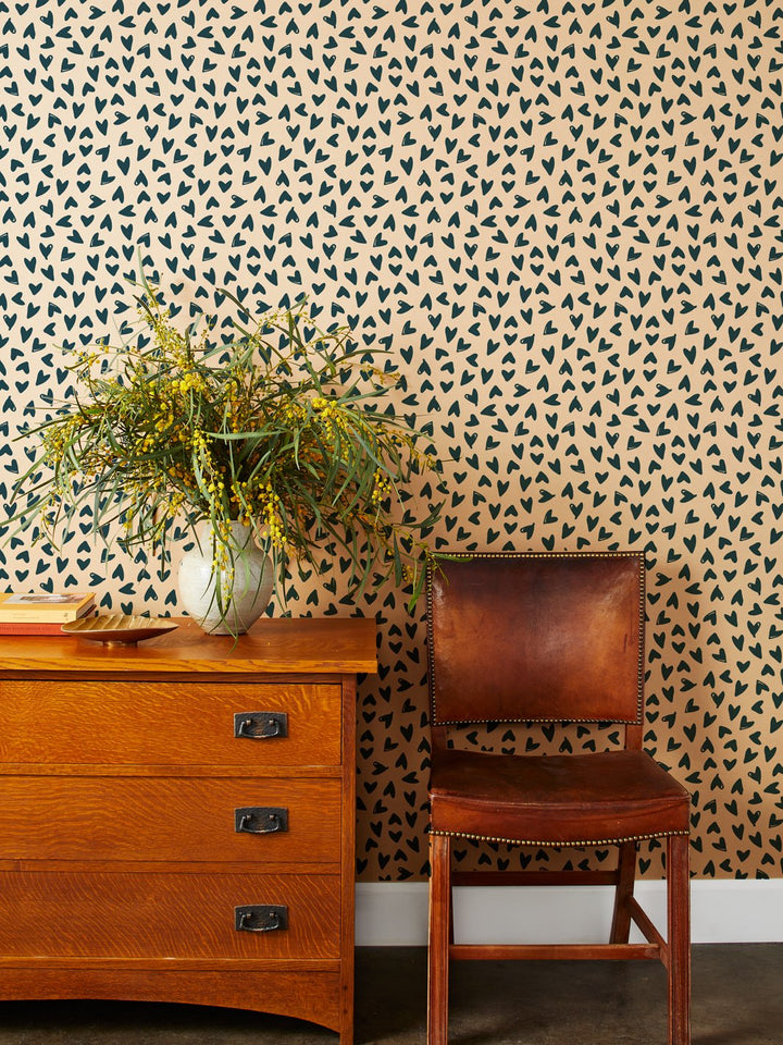 scattered hearts kraft wallpaper by sugar paper navy