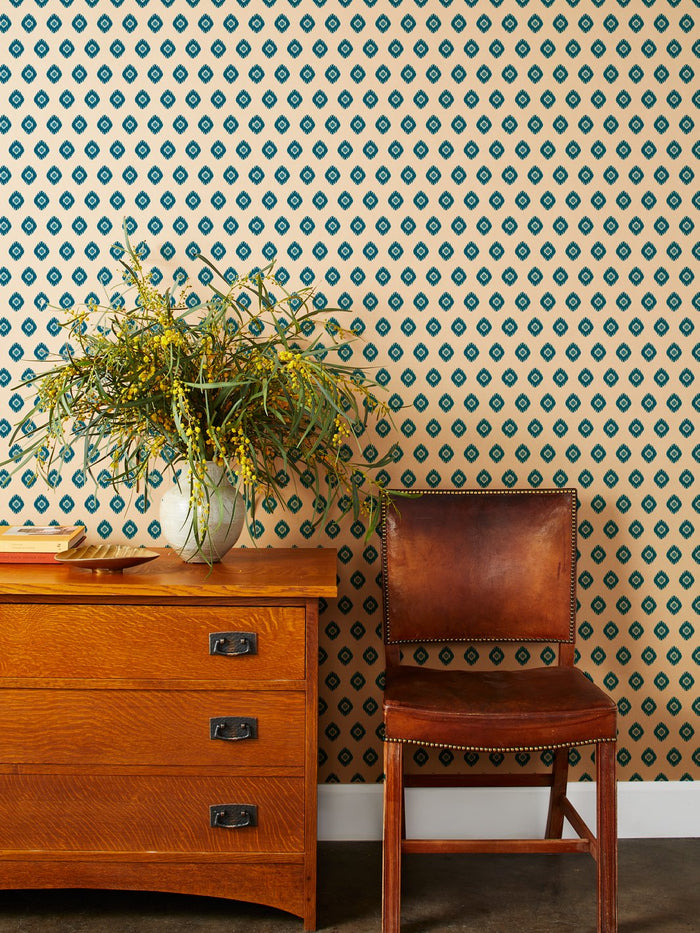 'Tangier Medallion' Kraft' Wallpaper by Wallshoppe - Blue