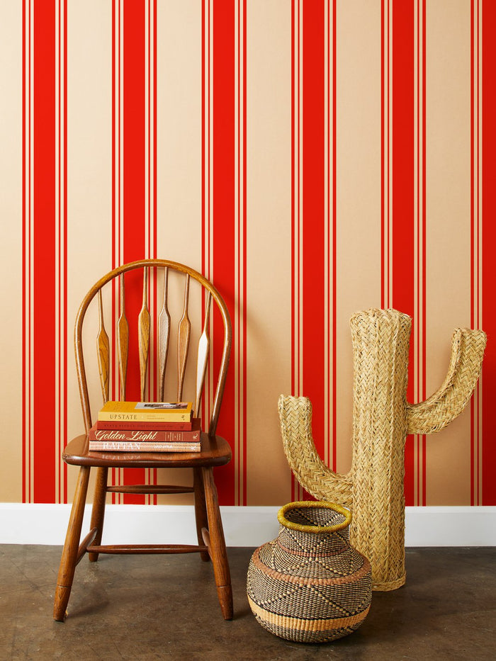 'Yorkshire Stripe' Kraft' Wallpaper by Wallshoppe - Red