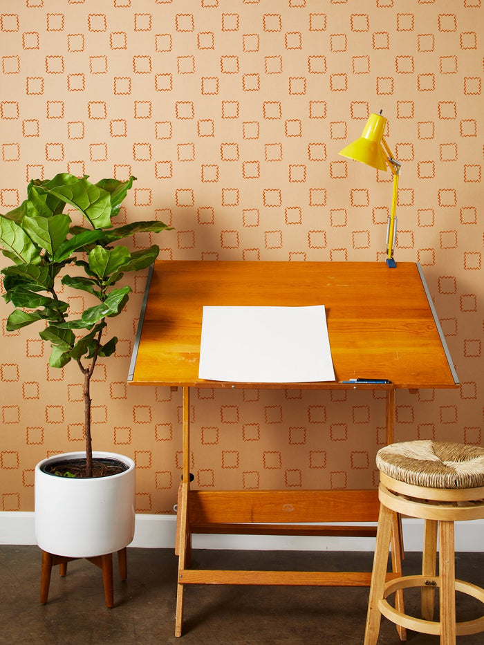 'Zag Squares' Kraft Wallpaper by Nathan Turner - Terracotta