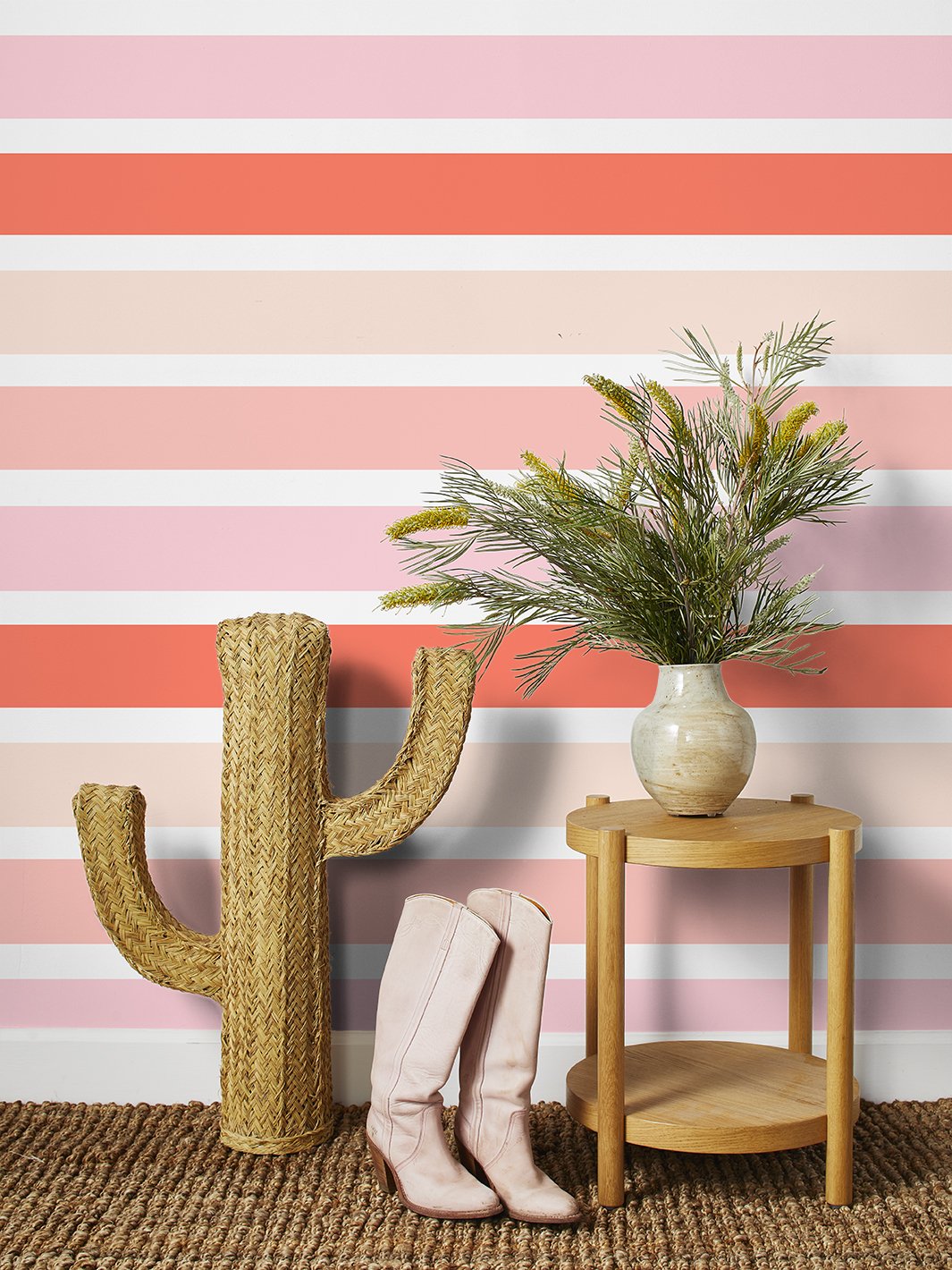 pink striped wallpaper nursery