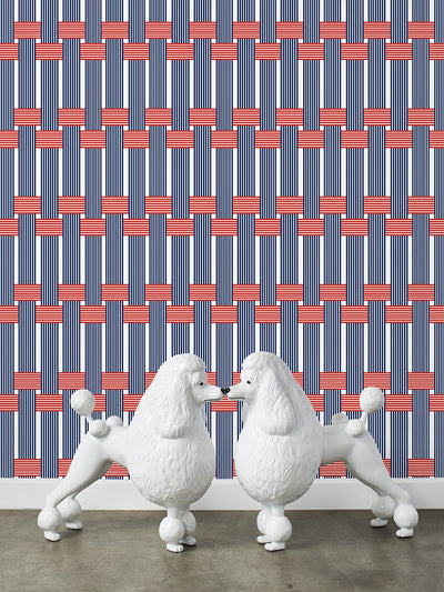 'Roman Holiday Woven' Wallpaper by Barbie™ - Navy Red