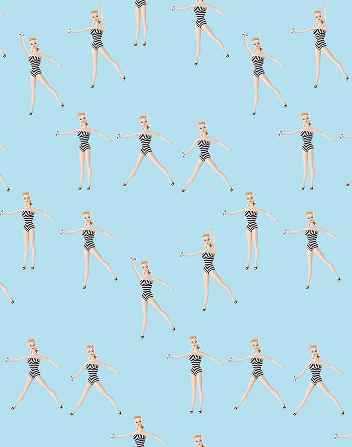 'Vintage Barbie™ in Motion' Wallpaper by Barbie™ - Baby Blue