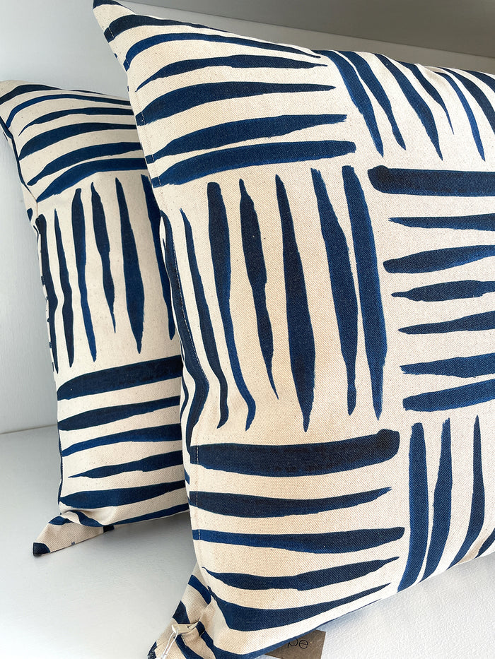 'Watercolor Weave Small' Throw Pillow - Blue on Raw Canvas