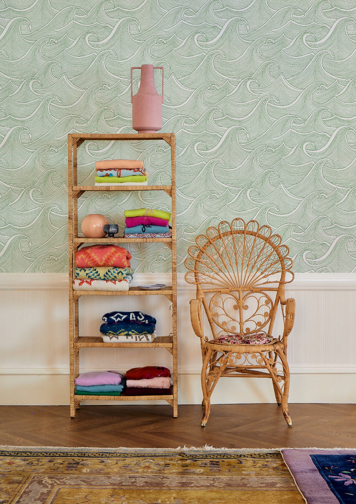 'Waves' Wallpaper by Lingua Franca - Green on White
