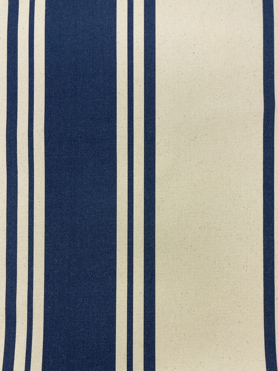fabric by the yard yorkshire stripe navy on raw canvas