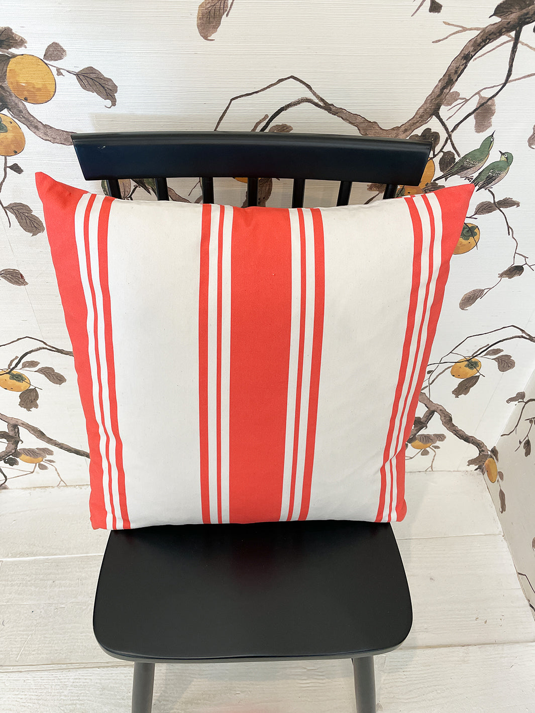 yorkshire stripe throw pillow red on organic twill