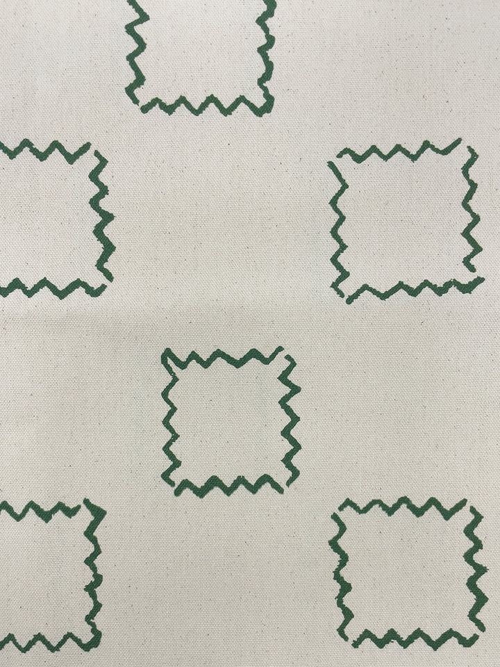 fabric by the yard zag squares green on raw canvas