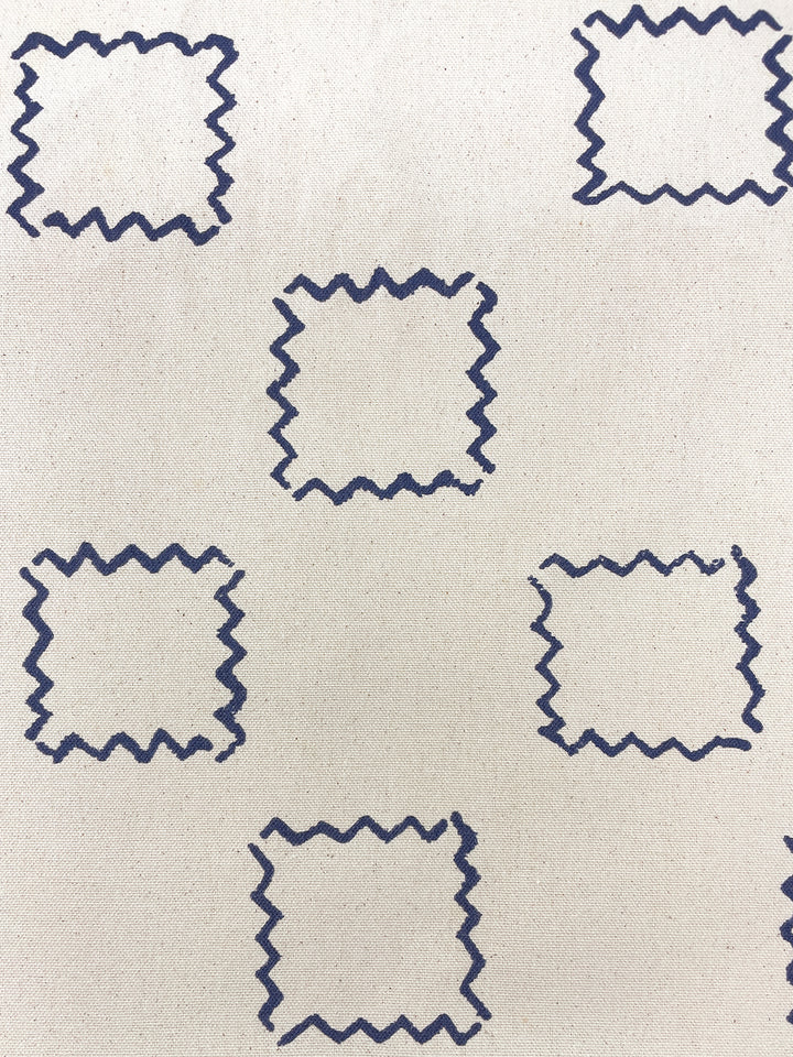 fabric by the yard zag squares navy on raw canvas