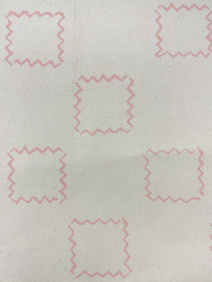 fabric by the yard zag squares pink on raw canvas