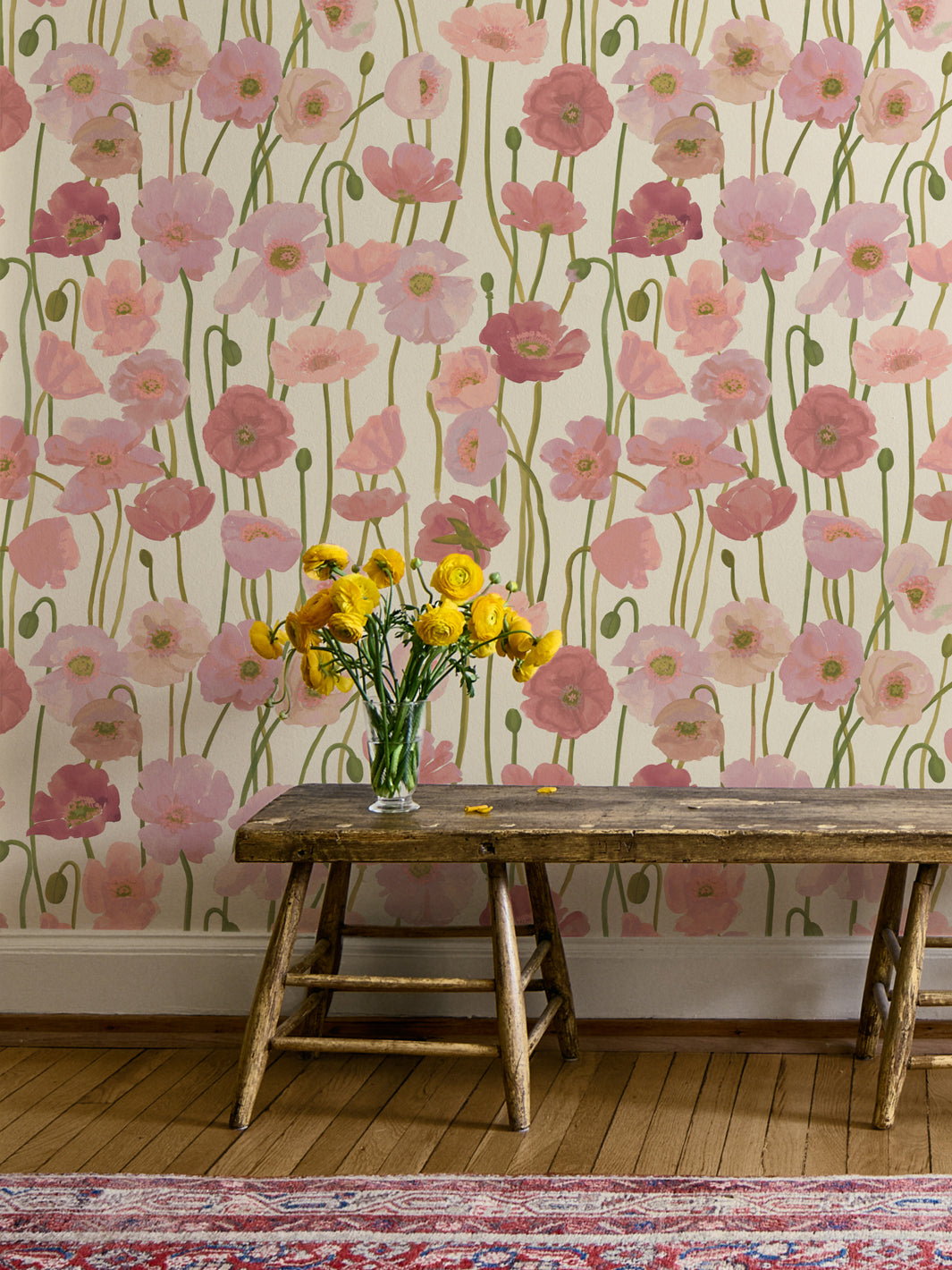 'Icelandic Poppies' Wallpaper in Pink Cream - Room Scene